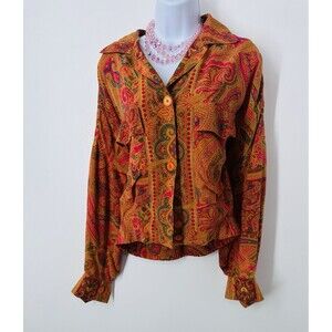 Vintage Ellen Tracy 100% Silk Paisley Cropped Jacket Size 2 Orange Pink good con